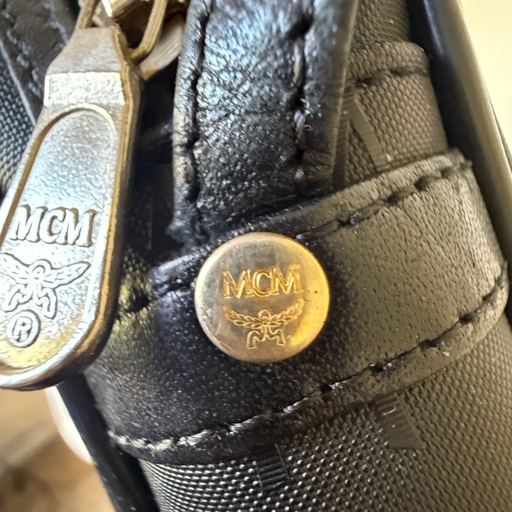 MCM Monogrammed Visetos Black Leather Camera Shoulder Bag Gold‎ Tone Hardware - Picture 10 of 14